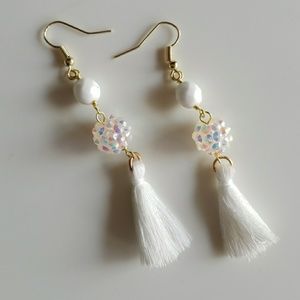 Sparkly White Tassel Earrings